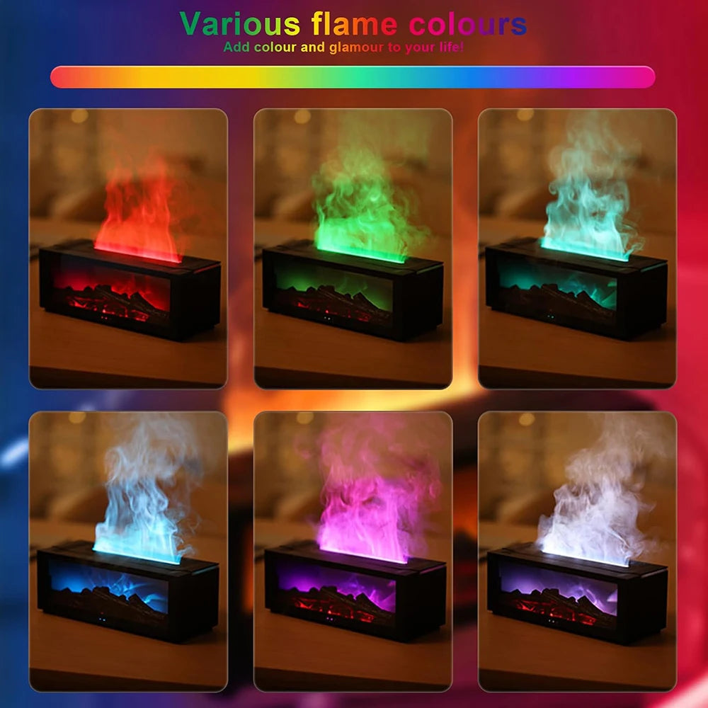 Flame Essential Oil Diffuser, 3D Flame Fireplace Aromatherapy Machine Colorful Humidifier with Remote Control, Fireplace Flame
