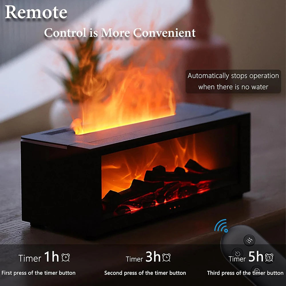 Flame Essential Oil Diffuser, 3D Flame Fireplace Aromatherapy Machine Colorful Humidifier with Remote Control, Fireplace Flame